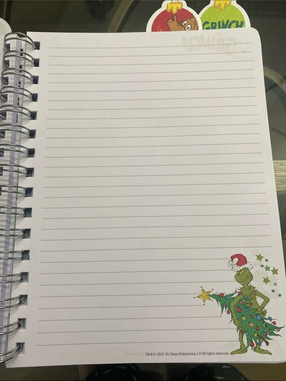 The Grinch Spiral journal Notebook with top tabs 96 sheets. NWT